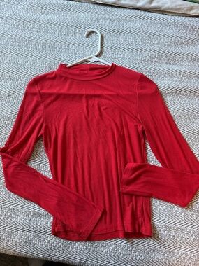 Timing Red Ribbed Mock Neck Long-Sleeve Top